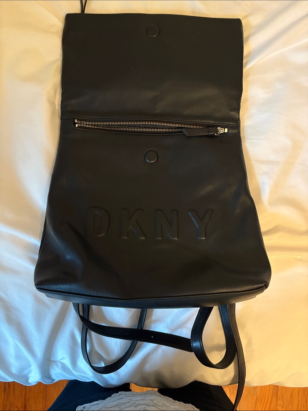DKNY Black Embossed Logo Leather backpack